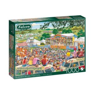 Falcon de luxe Summer Music Festival 1000 piece jigsaw puzzle box featuring a colourful sixties festival scene
