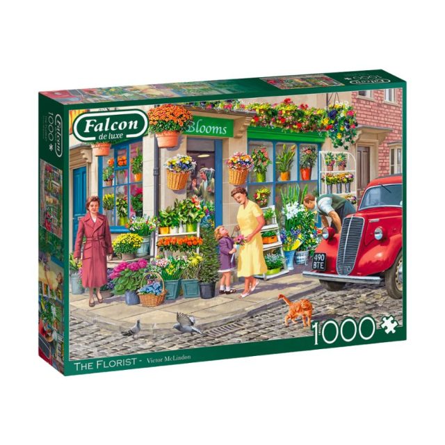 Falcon de luxe The Florist 1000-piece jigsaw puzzle box with vintage florist illustration
