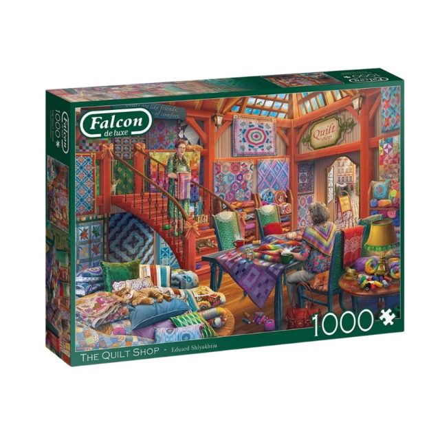 Falcon de Luxe - The Quilt Shop Falcon de Luxe The Quilt Shop 1000 piece jigsaw puzzle box showing quilt shop illustration