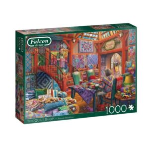 Falcon de Luxe The Quilt Shop 1000 piece jigsaw puzzle box showing quilt shop illustration