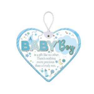 Heartfelt By Sensations Baby Boy Ceramic hanging heart plaque with Baby Boy design and blue decorative elements