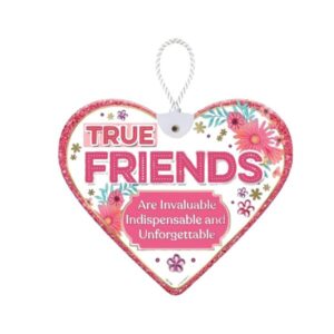 Heartfelt By Sensations Friends Ceramic heart plaque with 'True Friends Are Invaluable Indispensable and Unforgettable' message and hanging loop
