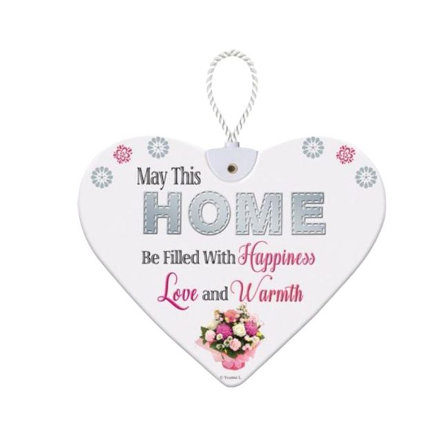 Heartfelt By Sensations Home White ceramic heart plaque with floral design and message 'May This HOME Be Filled With Happiness Love and Warmth'