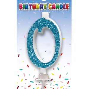 Sensations Age 0 Blue Glitter Birthday Cake Candle