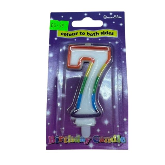 Simon ELvin Age 7 Simon Elvin multi colour number 7 birthday cake candle in packaging