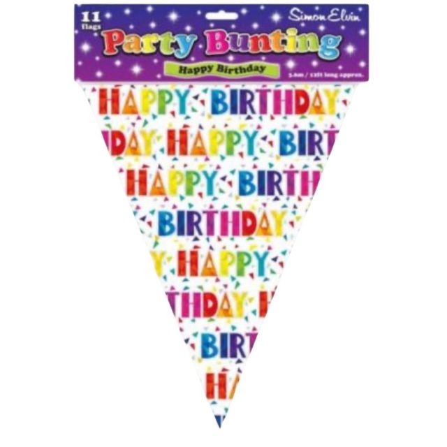 Colourful Simon Elvin Happy Birthday bunting with 11 flags approx 12ft long