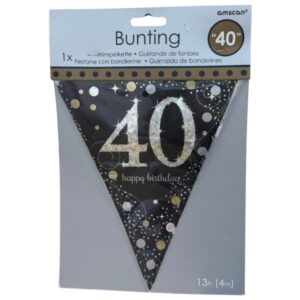 Amscan Gold Sparkling 40th plastic pennant bunting with prismatic design and 12 flags