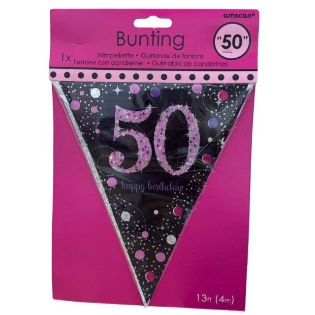 AMSCAN PINK 50TH HAPPY BIRTHDAY BUNTING