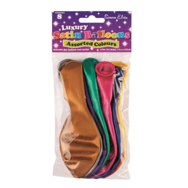 Pack of 8 Simon Elvin Satin Multi Colours latex balloons in various shades