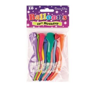 Pack of 10 multicoloured Simon Elvin 10th birthday latex balloons