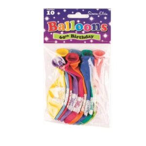 Simon Elvin pack of 10 multicoloured 60th birthday latex balloons