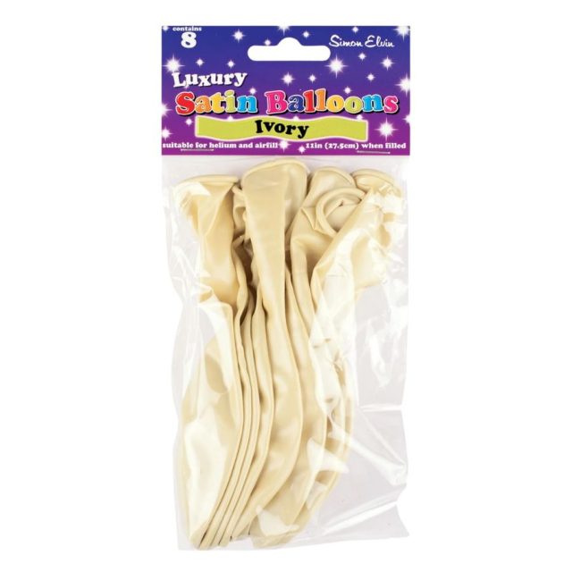 Simon Elvin Satin Ivory Balloons Pack of eight Simon Elvin satin finish ivory latex balloons in clear packaging