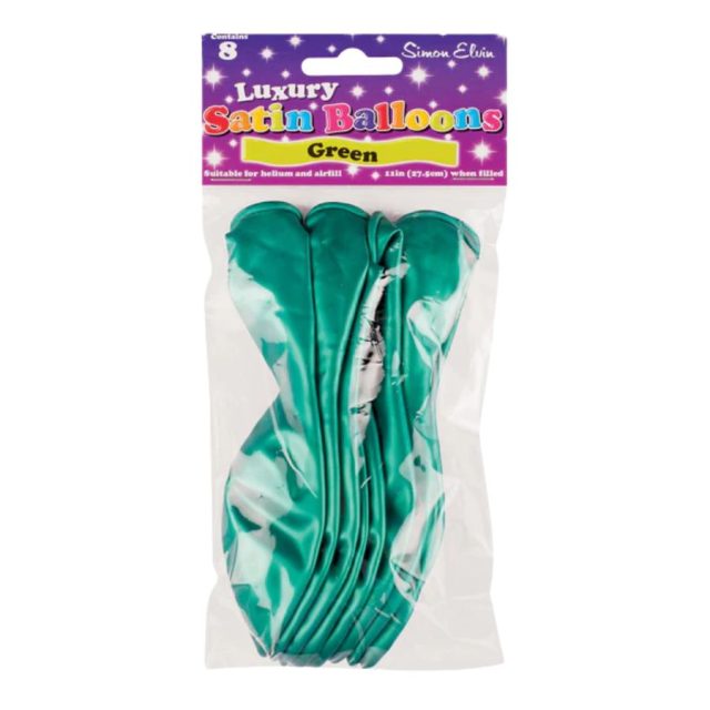 Simon Elvin Satin Plain Green Balloons Pack of eight green satin finish Simon Elvin balloons in sealed packaging