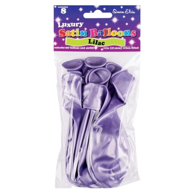 Simon Elvin Satin Plain Lilac Balloons Pack of eight Simon Elvin satin plain lilac unopened balloons in clear packaging