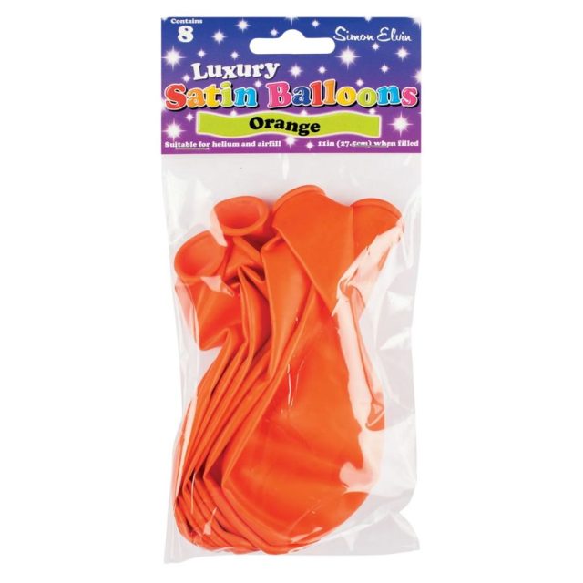 Simon Elvin Satin Plain Orange Balloons Pack of eight Simon Elvin satin plain orange 11 inch balloons in clear packaging