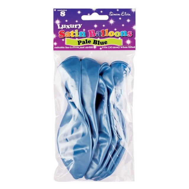 Simon Elvin Satin Plain Pale Blue Balloons Pack of 8 Simon Elvin satin plain pale blue latex balloons in original packaging