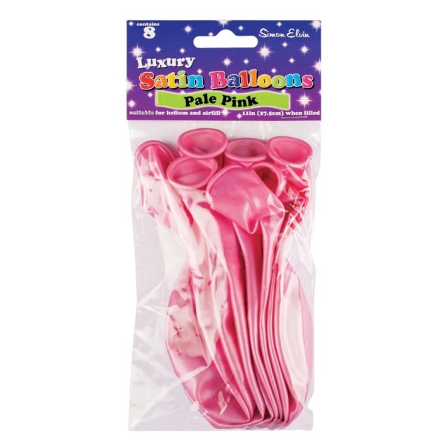 Simon Elvin Satin Plain Pale Pink Balloons Pack of eight Simon Elvin satin pale pink latex balloons in sealed packaging