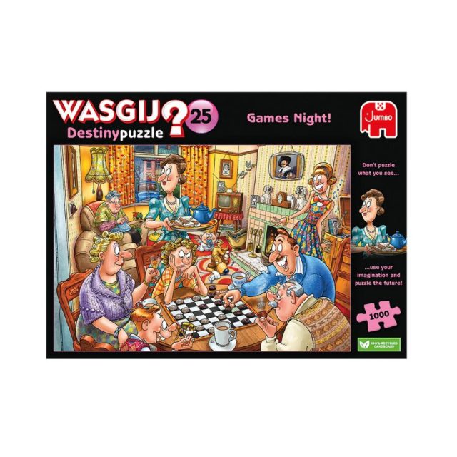 Wasgij Destiny 25 Games Night puzzle box showing characters around a game night scene