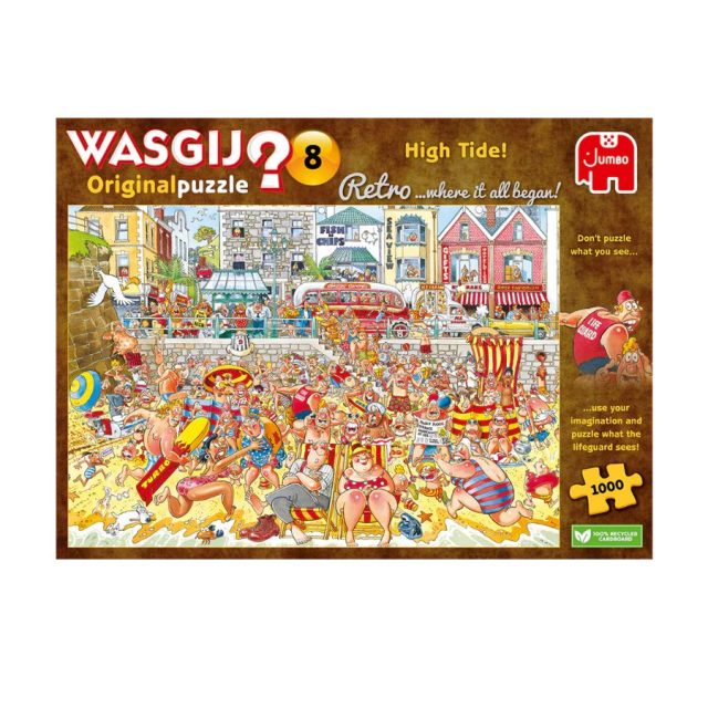 Wasgij Retro Original 8 - High Tide! Colourful retro beach scene puzzle box for Wasgij Retro Original 8 High Tide