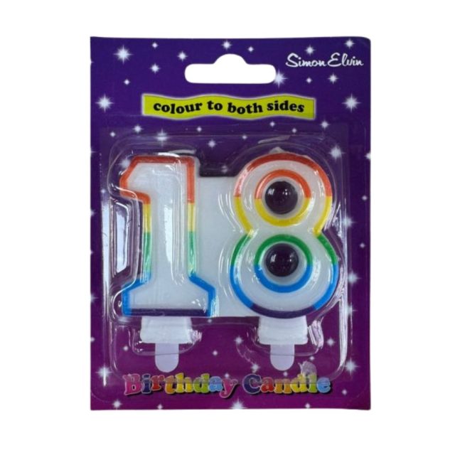 Simon Elvin Age 18 Simon Elvin double sided multi colour number 18 birthday candle in packaging