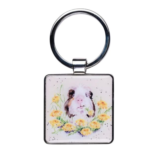 Wrendale 'Dandy Day' guinea pig keyring Wrendale 'Dandy Day' guinea pig design on square keyring with yellow flowers