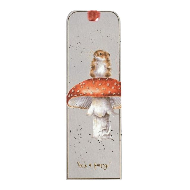 Wrendale 'He's a Fun-Gi' mouse Bookmark Wrendale mouse bookmark featuring 'He's a Fun-Gi' design with a mouse on a red mushroom and red ribbon