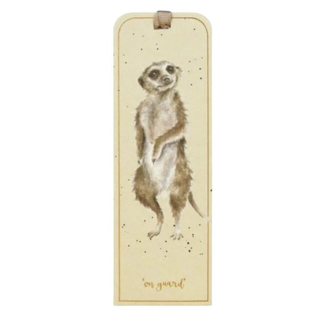 Wrendale 'On Guard' Meerkat Bookmark Wrendale Meerkat bookmark with On Guard text and gold foil on cream card with ribbon