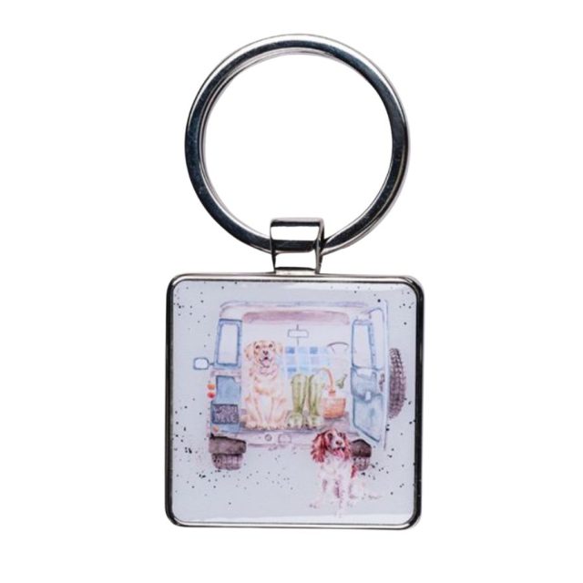 Wrendale 'Paws for a Picnic' dog keyring Wrendale dog keyring showing dogs in back of a vehicle design in resin finish