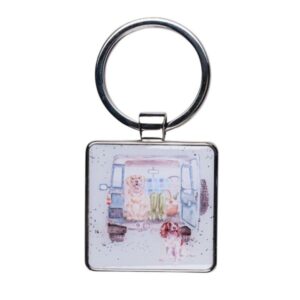 Wrendale 'Paws for a Picnic' dog keyring Wrendale dog keyring showing dogs in back of a vehicle design in resin finish