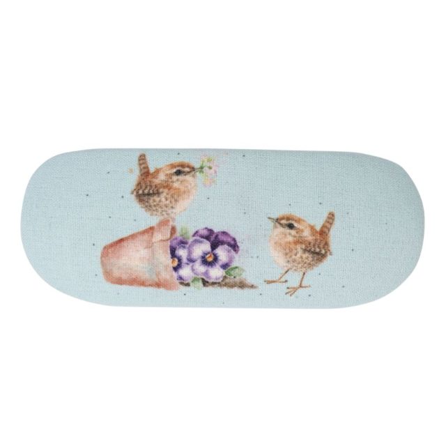Wrendale Pottering About Bird Rear Glasses Case Wrendale 'Pottering About' glasses case with design of birds and flowerpot on light blue background