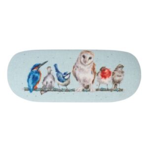 Wrendale 'Pottering About' glasses case featuring six different birds on a branch
