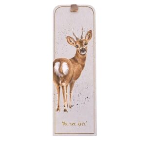 Wrendale bookmark featuring illustrated roe deer with gold foil detail and ribbon on top