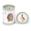 Wrendale Round Canister Open round canister showing owl and duckling illustrations with detached lid
