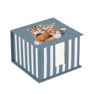 Wrendale Snug as a Cub Memo Block Wrendale Snug as a Cub memo block featuring three illustrated fox cubs on blue striped base