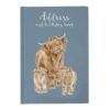 Wrendale The Highlander highland cow Address Book Wrendale address book with Highland Cow and two calves on blue cover