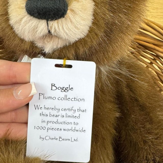 Tag certifying Charlie Bears Boggle as limited edition from Plumo collection