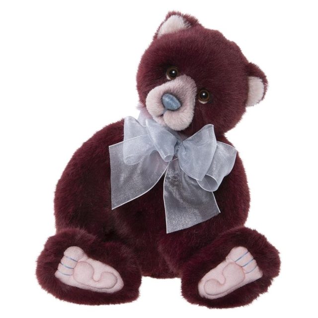 Charlie Bears Rummy plush bear in rich burgundy with organza bow