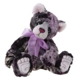Charlie Birthday Bear 2023 plush with purple bow seated