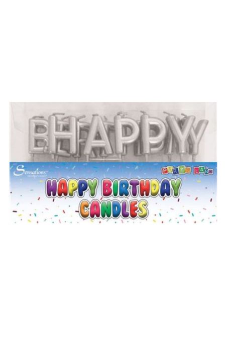 Happy Birthday Candles Silver Silver Sensations Happy Birthday Candles spelling out Happy Birthday