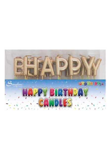 Happy Birthday Gold Gold Sensations Happy Birthday letter candles in packaging