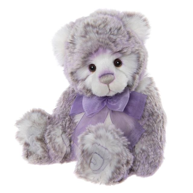 Meghan Charlie Bears Charlie Bears Meghan plush bear in white and grey with purple tipping and lilac bow