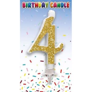 Gold glitter number 4 birthday candle by Sensations on card backing