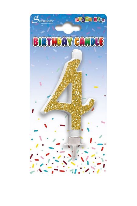 Gold glitter number 4 birthday candle by Sensations on card backing
