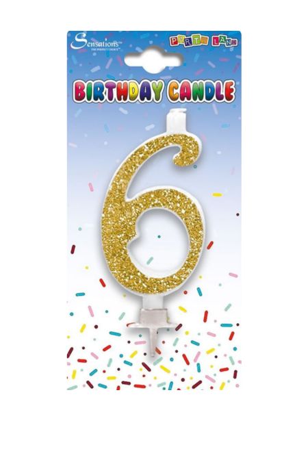 Sensations Gold Glitter 6 Birthday Candle