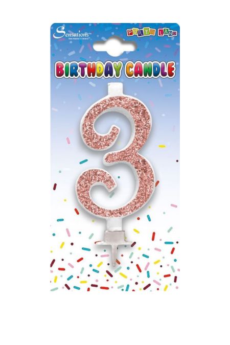Sensations Rose Gold Glitter 3 Birthday Candle