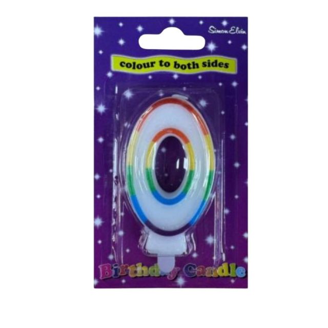 Simon Elvin Age 0 birthday candle with multi colour stripes on both sides
