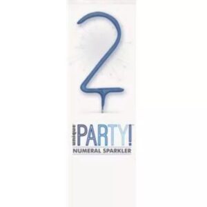 7 inch blue glitz number 2 shaped sparkler in packaging for birthday celebrations