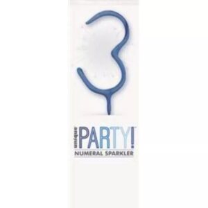 7 inch blue glitz numeral 3 sparkler in clear packaging
