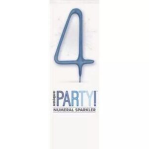 7 inch blue glitter number 4 sparkler in packaging for parties