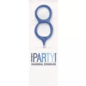 7 inch blue glitz sparkler shaped as number 8 in packaging
